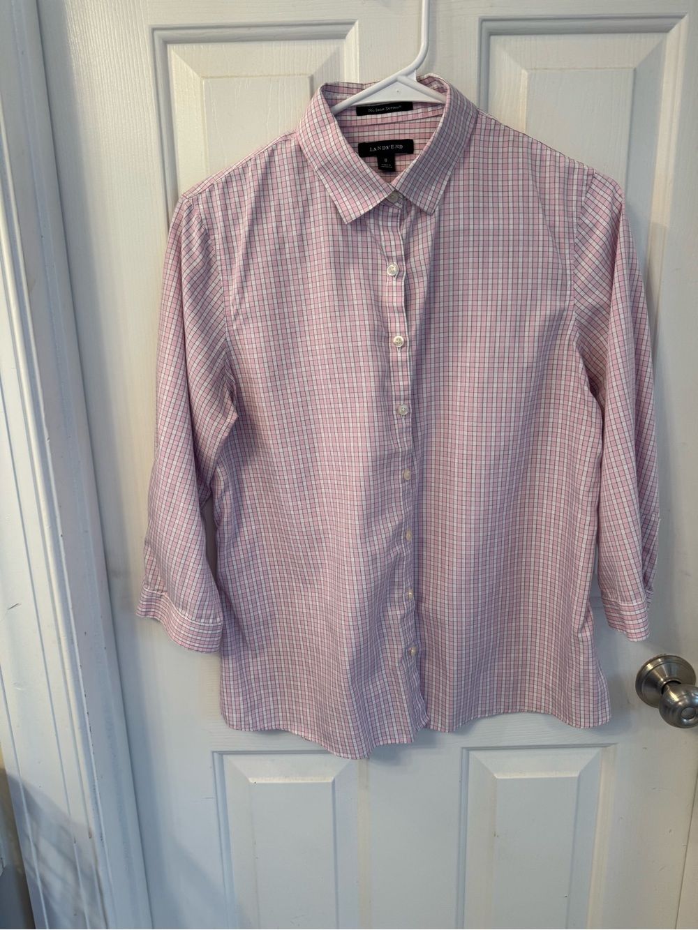 Lands' End Pink and White Checked Button-Down Shirt